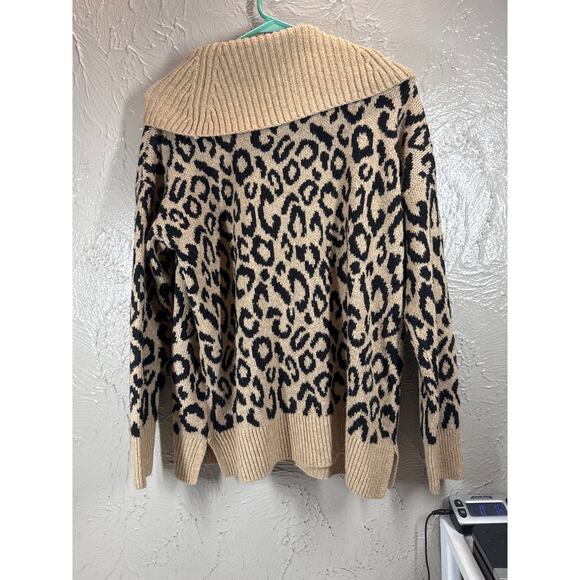Rachel‎ Zoe Leopard Animal Print Cowl Neck Sweater Tan Black Size Medium NWT - Picture 2 of 5